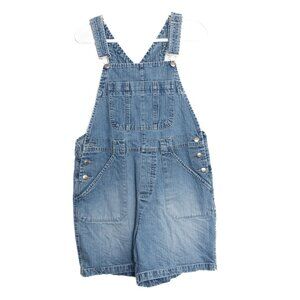 Vintage Size M Denim Short Overalls With Adjustable Straps & Multiple Pockets
